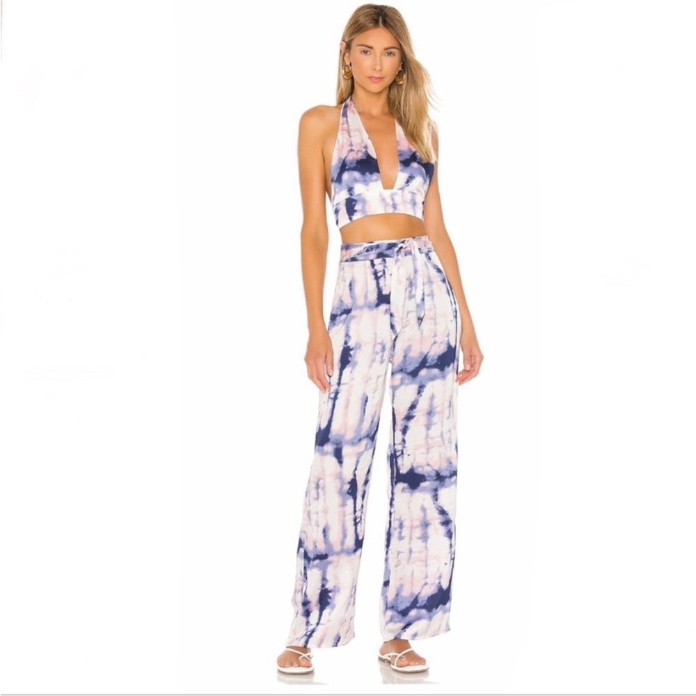 Tie-Dye Wide Leg Pants in Navy and Cream